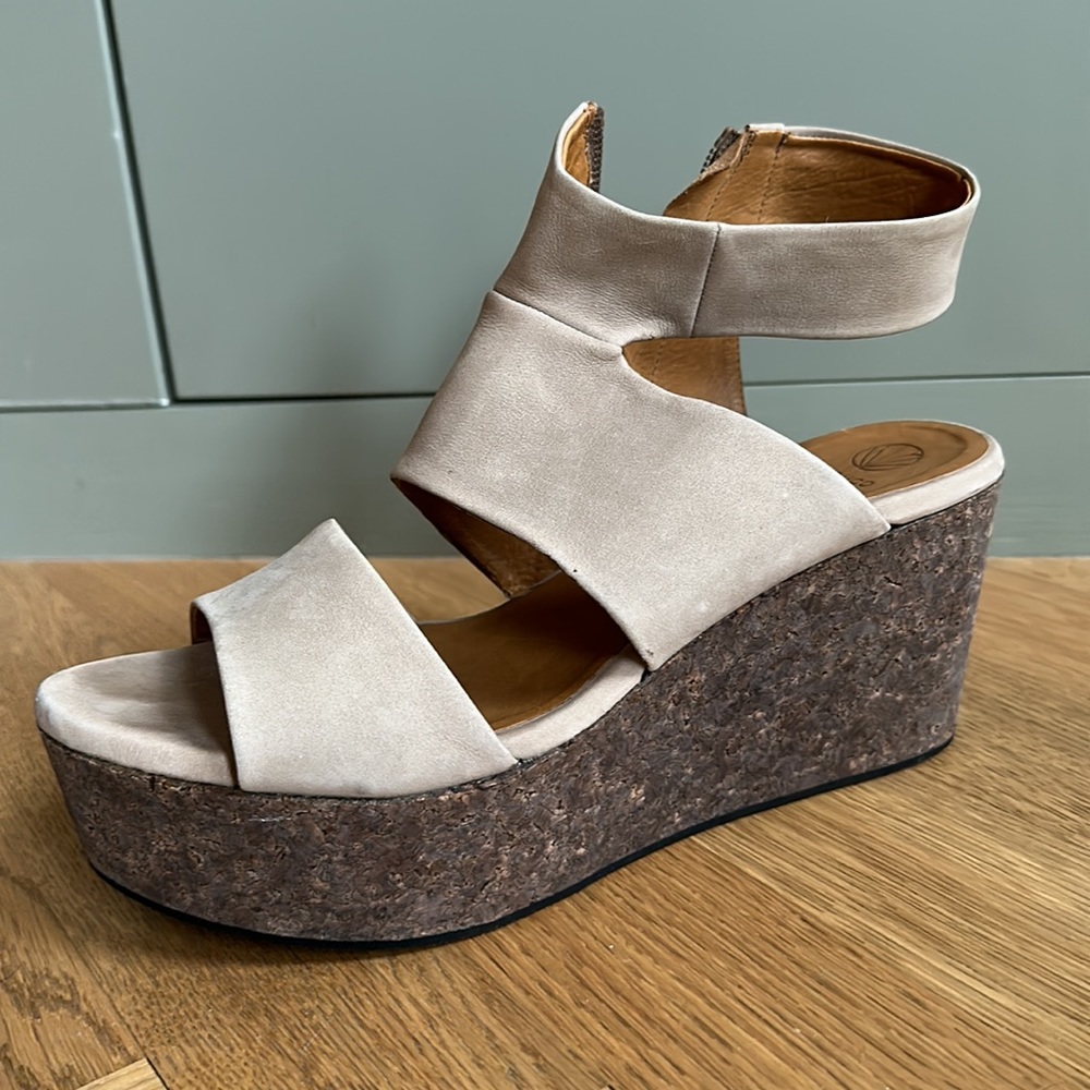 New Coclico wedge sandals, nude leather, grey cork sole. Size 40 but runs small
